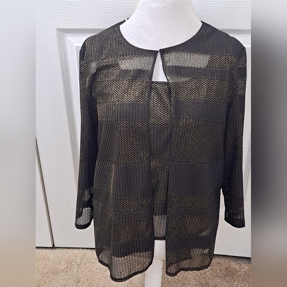 Alex Evenings Black & Gold  Metallic Sleeveless Top & Jacket   Size XL - Picture 2 of 13
